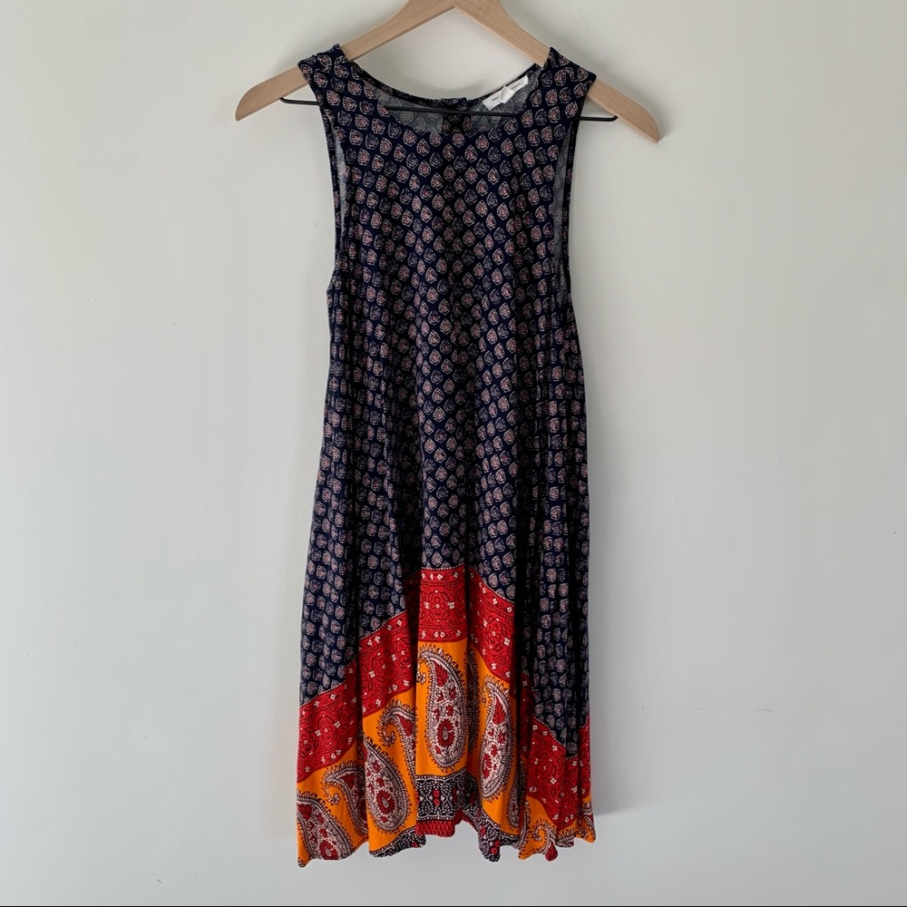 Beachlunchlounge Blue & Orange Paisley Boho Sundress, POCKETS! S
